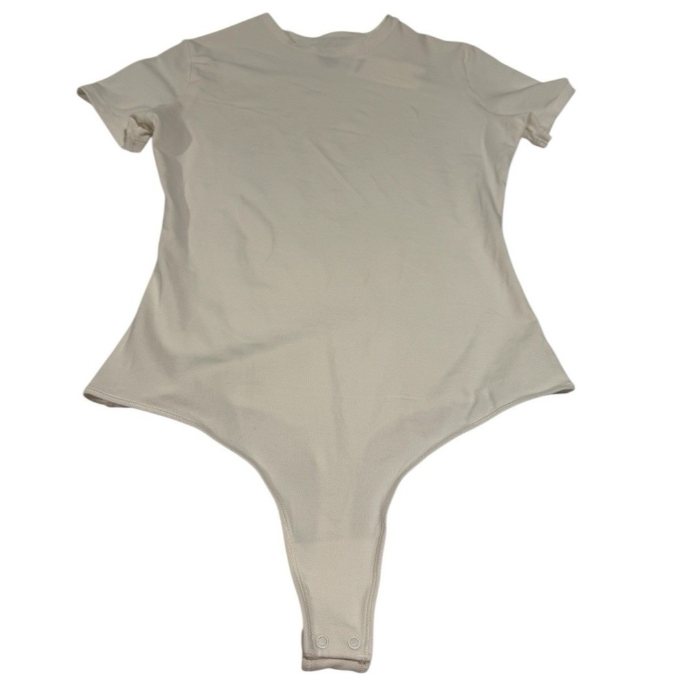 NWT Quince Stretch Organic Cotton‎ Jersey Bodysuit White Short Sleeve M Women's